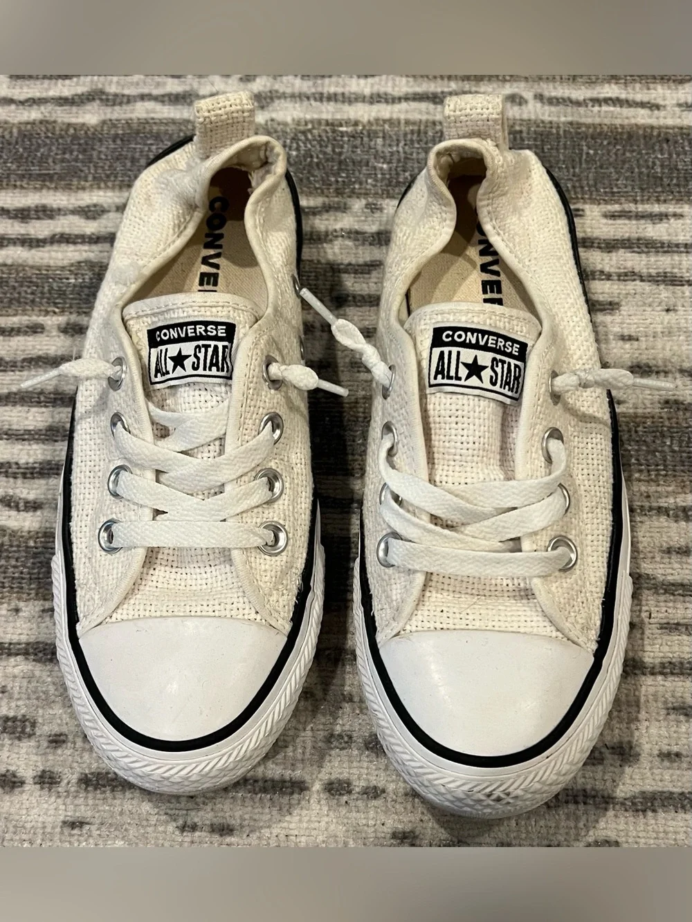 Converse White Canvas Low Top Sneakers with Black Trim